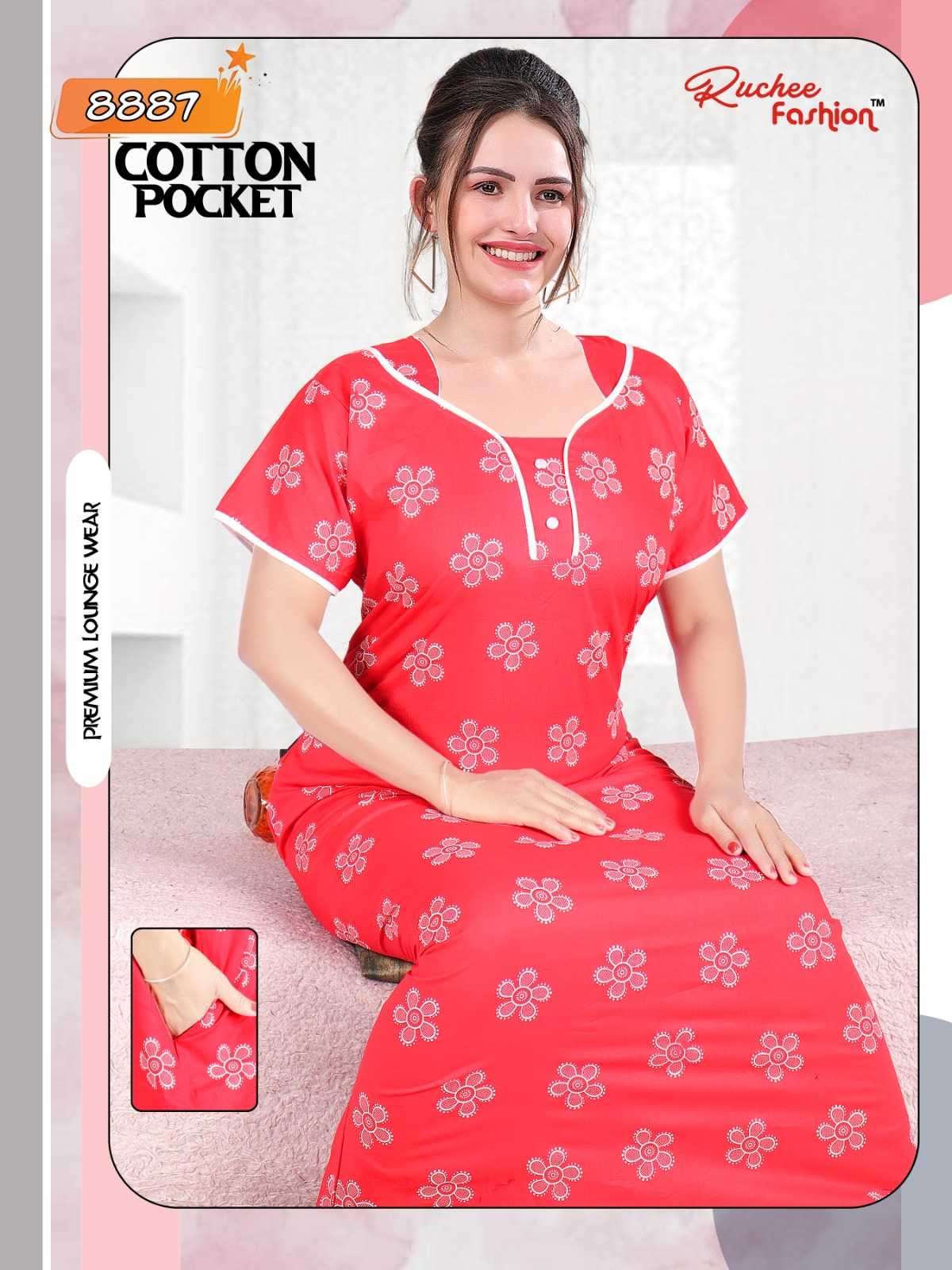 ruchee fashion cotton pocket pattern 8885-8888 comfy nighty collection