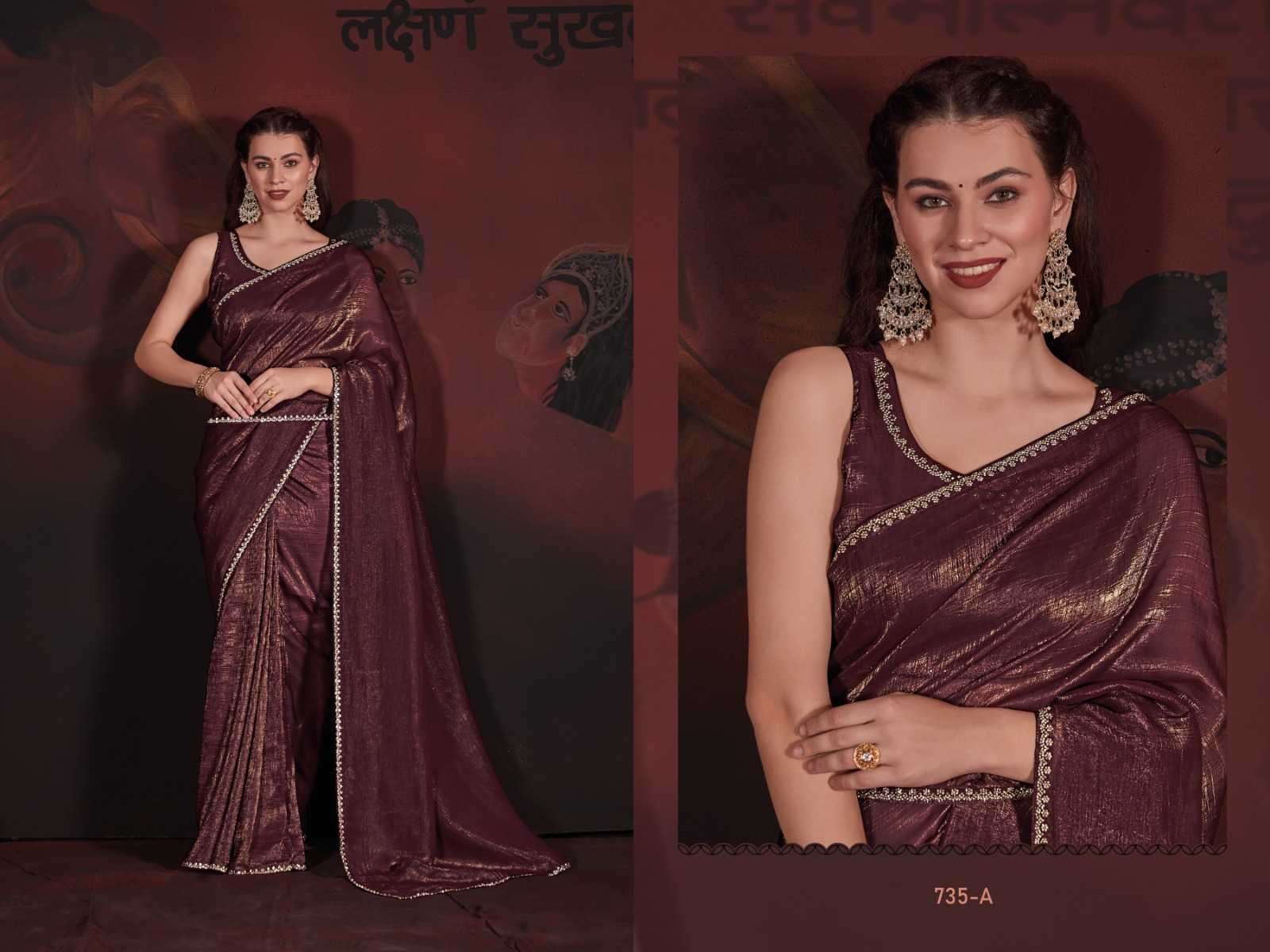 mehak sarees 735 Shiny Self Crush Effect Jari Fabric saree