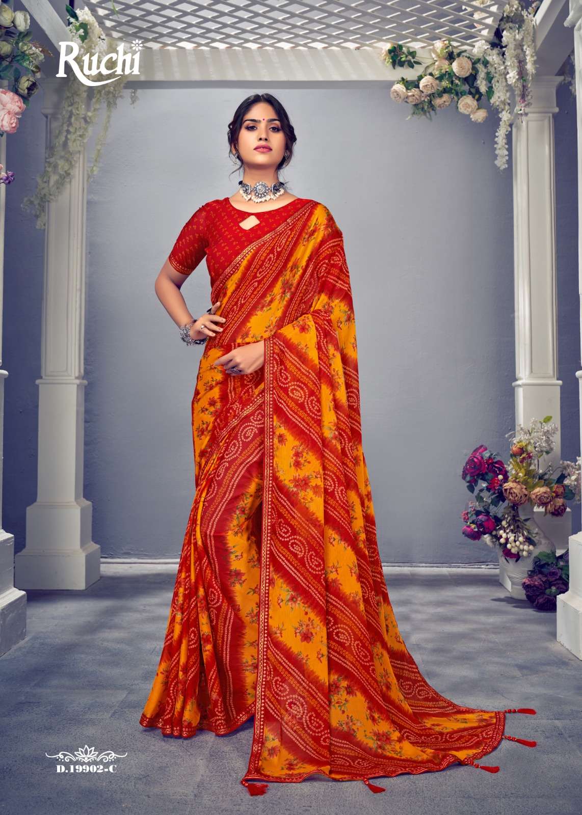 Ruchi Jalpari Hits Chiffon Saree With Attached Border Jari & Tassels