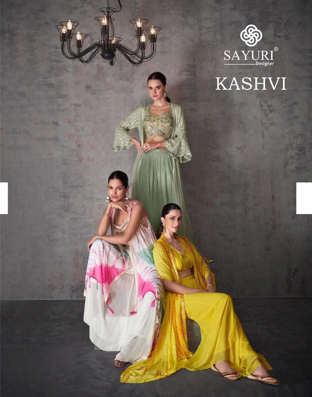 sayuri kashvi series 5466-5469 real georgtte skirt crop top with jacket