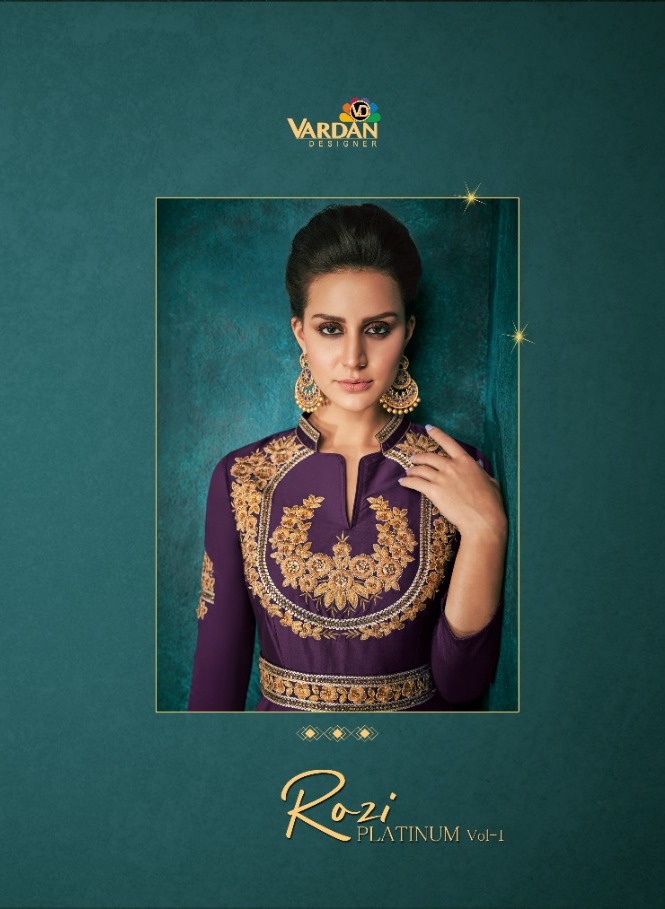 Rozi Platinum By Vardan Silk Embroidery Long Gown Collection