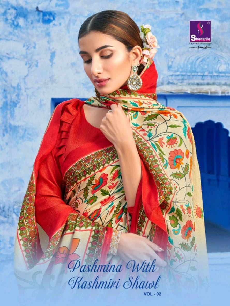 Shangrila Presents Pashmina With Kashmiri Shawl Vol 2 Winter Saris Collection