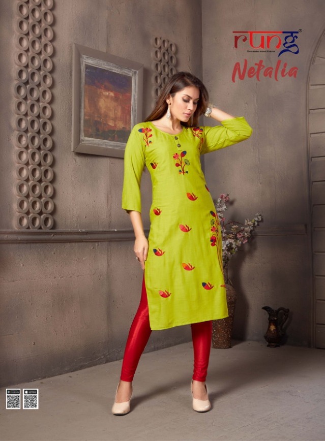 Rung Kurti Present Netalia Slub Rayon Formal Wear Kurti Collection