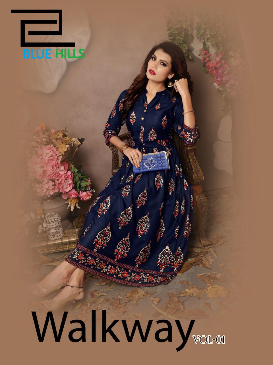 Vee Fab Walkway Vol 1 Rayon Foil Printed Long Gown Style Kurti