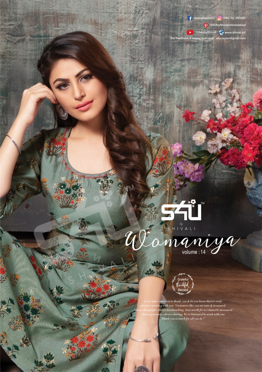 S4u Womaniya Vol 14 Exclusive Cotton Silk Long Top With Plazzo Set