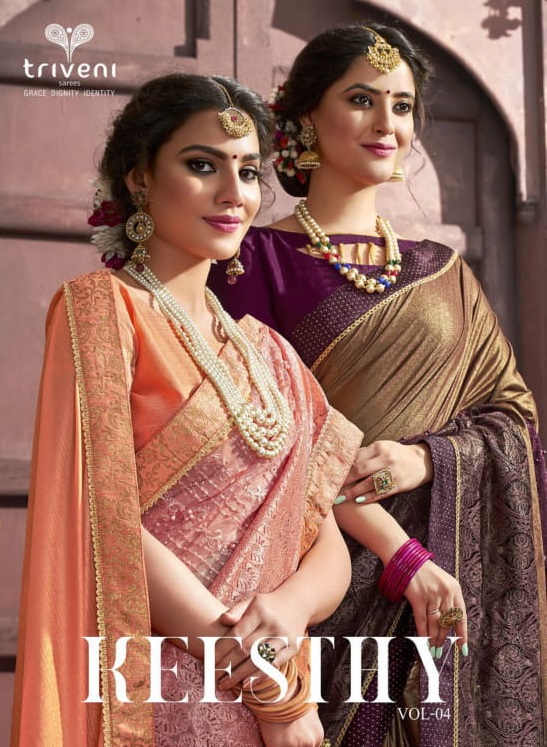 Triveni Launch Keesthy Vol 4 Imported Chines Fabrics Party Wear Saree