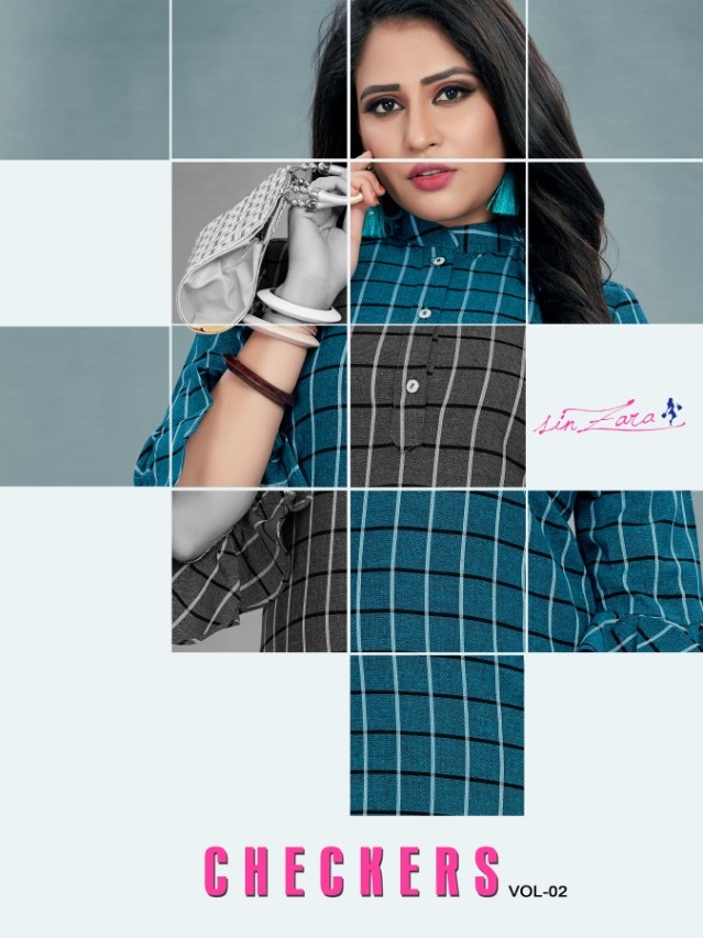 Sinzara Checkers Vol 2 Cotton Straight Designer Fancy Kurti Wholesaler