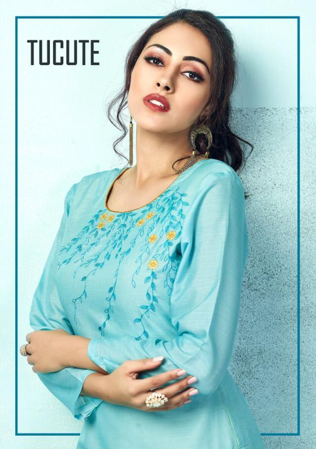 Karma Tucute 486 Series Tussar Silk Digital With Embroidery Top And Palazzo