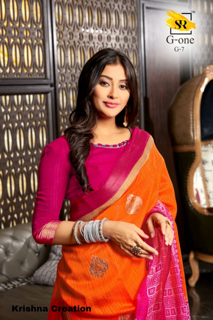 Sr Brand Launch G One Cotton Fancy Fabrics Sarees Authorized Supplier In Surat