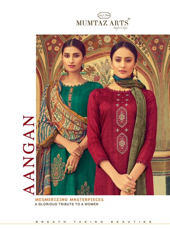 Mumtaz Arts Present Aangan Pure Jam Satin Print With Embroidery Salwar Suit