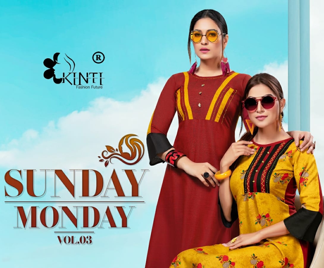 Sunday Monday Vol 3 By Kinti Rayon Printed Front And Back Two In One Kurti