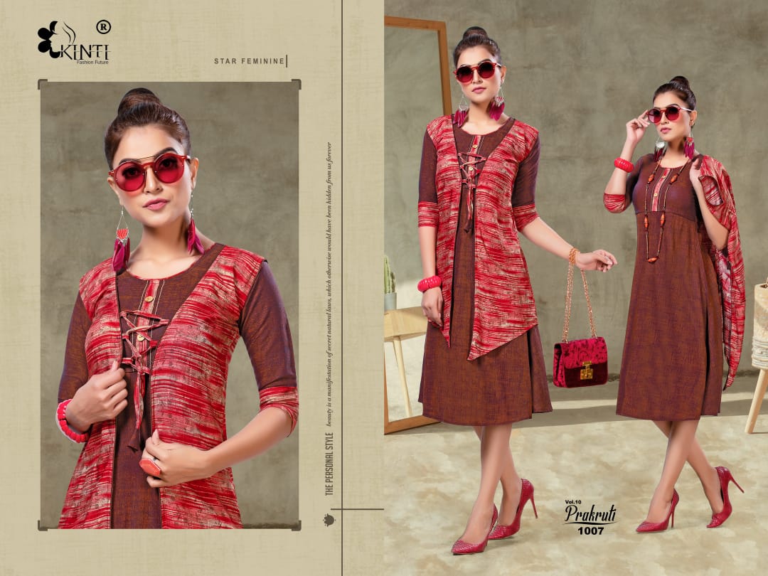 Kinti Prakruti Vol 10 Rayon Jacket Style Casual Wear Kurti Wholesaler