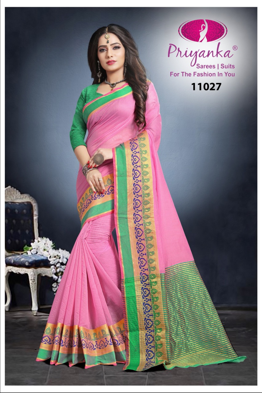 Priyanka 11021-11030 Series Cotton Saree Supplier Wholesale Price