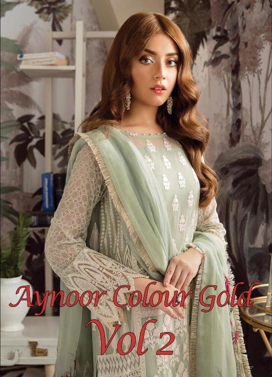 Hoor Tex Aynoor Colour Gold Vol 2 Georgette Embroidery Pakistani Suits Collection