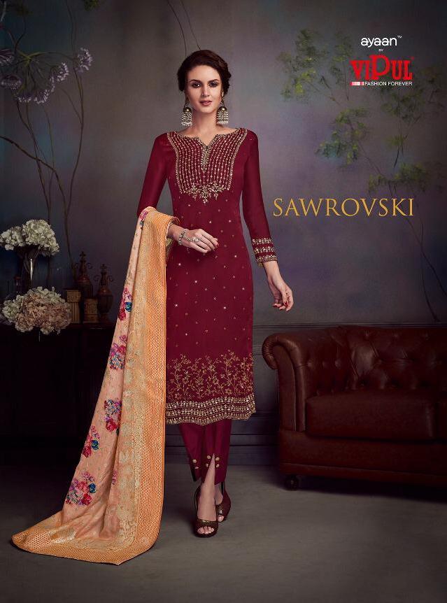 Vipul Sawrovski Satin Georgette Traditional Wear Salwar Suit