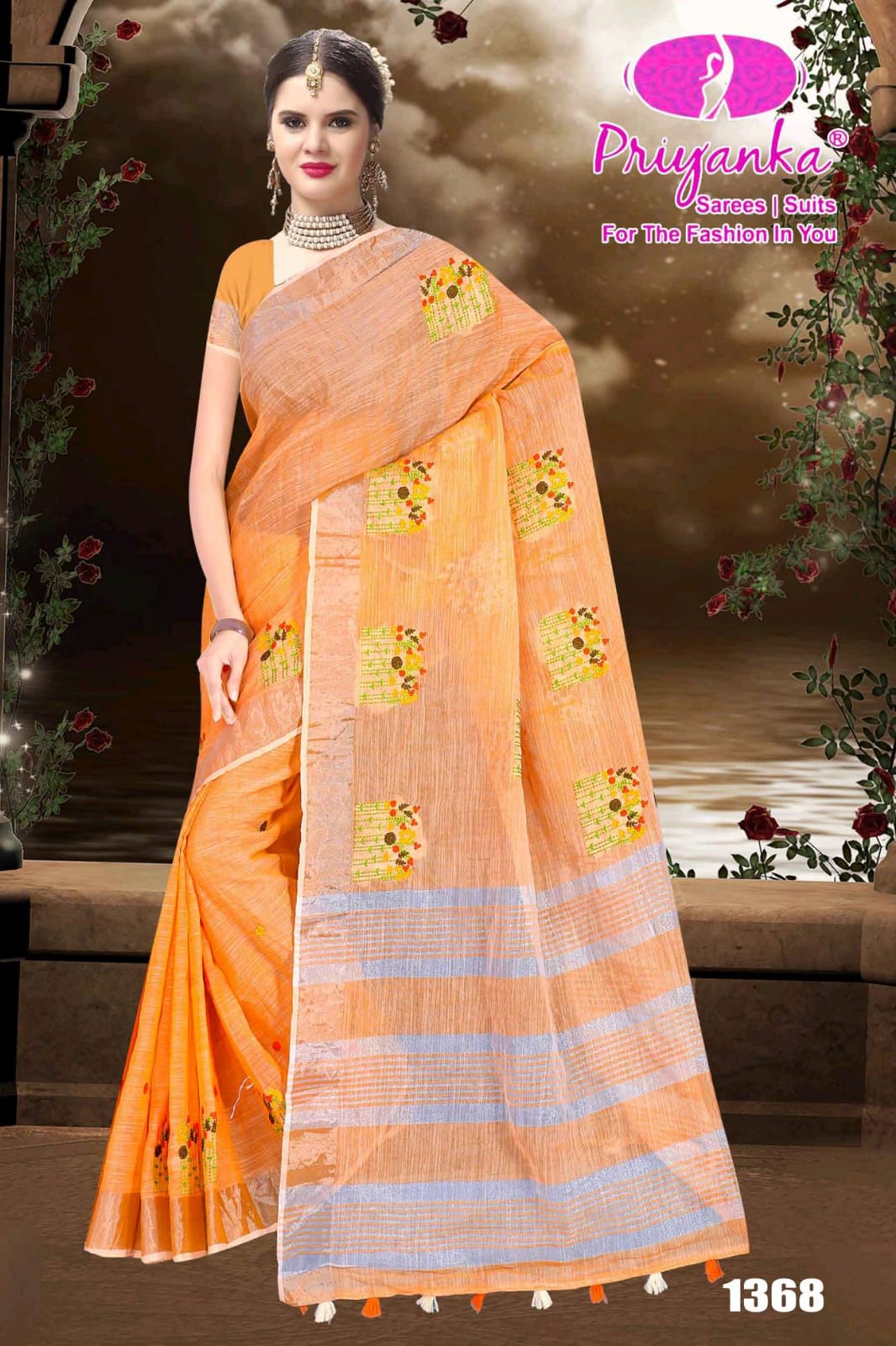 Priyanka Saree 1366-1371 Series Linen Embroidery Work Saree Store