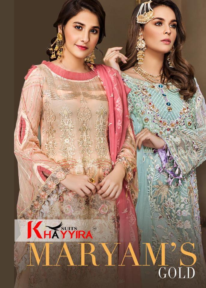 Khayyira Suits Maryams Gold Georgette Pakistani Dress Materials Seller