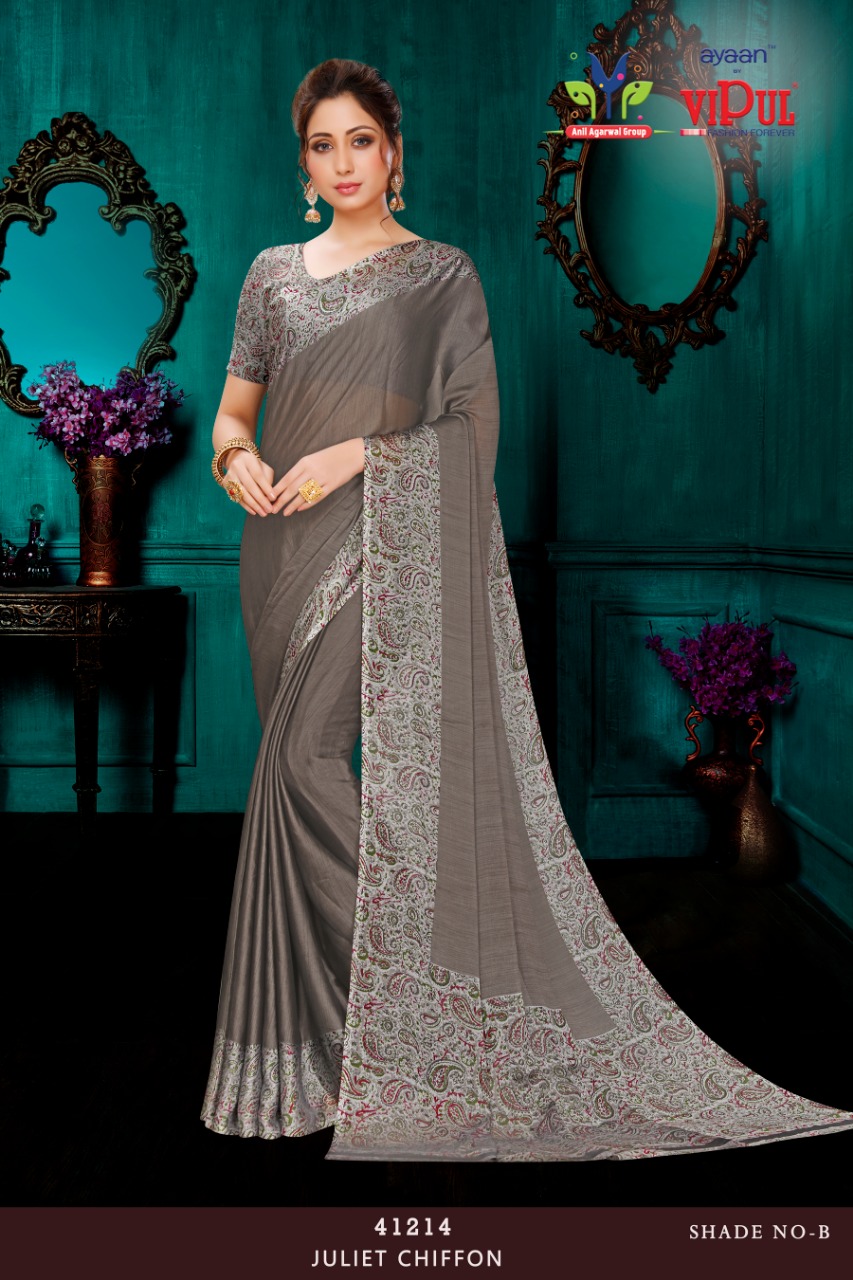 Vipul Juliet Chiffon Platinum New Edition Printed Designer Fancy Saree