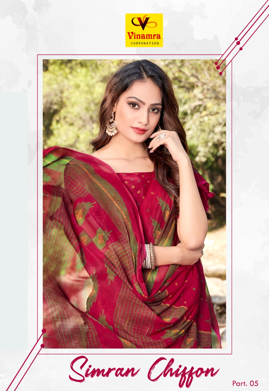 Vinamra Simran Chiffon Vol 5 Casual Wear Women Saris Collection At Cheapest Rate