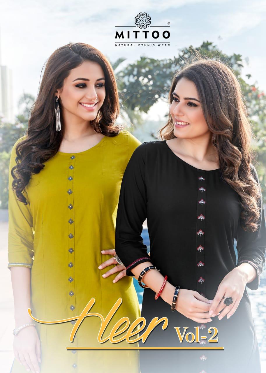 Mittoo Present Heer Vol 2 Rayon Casual Wear Straight Kurti Wholesaler