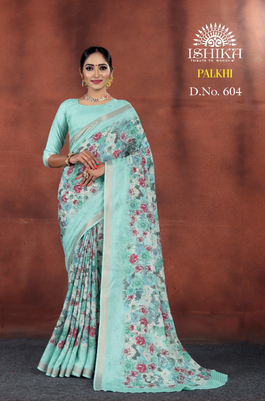 Ishika Palkhi Fancy Printed Saree With Jari Border Concept