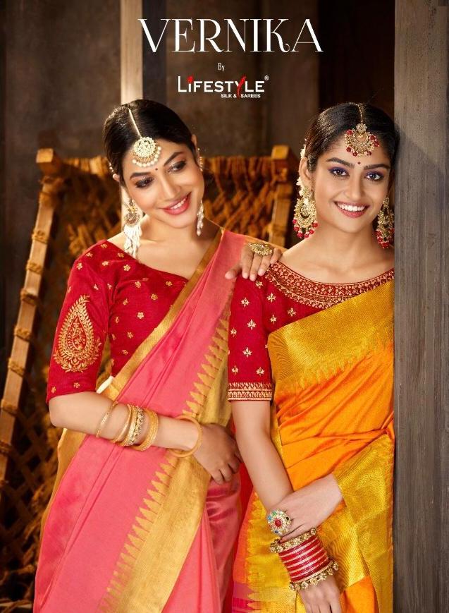 Vernika By Lifestyle Ethnic Crystal Saree With Work Blouse Concept