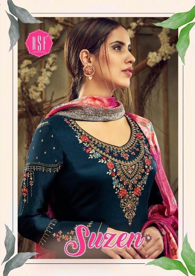 Suzen By Rsf Satin Georgette Embroidery Dress Materials Wholesaler