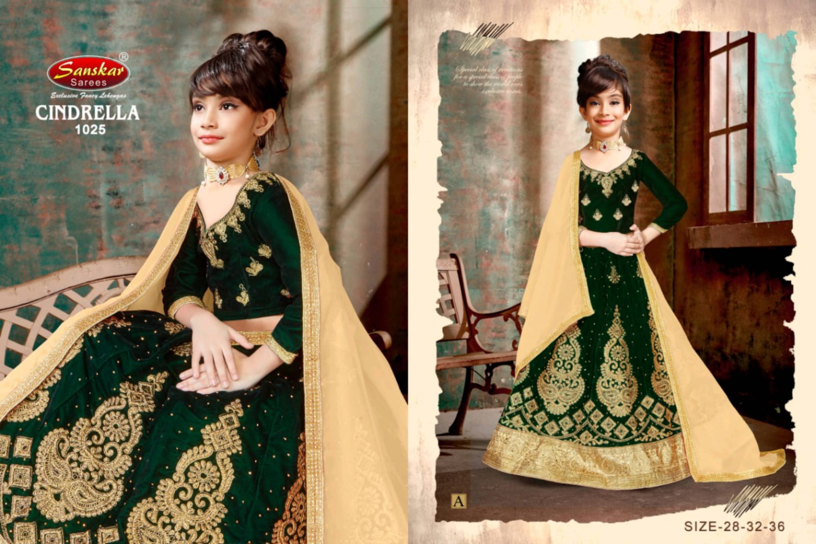 Sanskar Style Cindrella 1028 Velvet 4 Color Matching Kids Lehanga Wholesaler