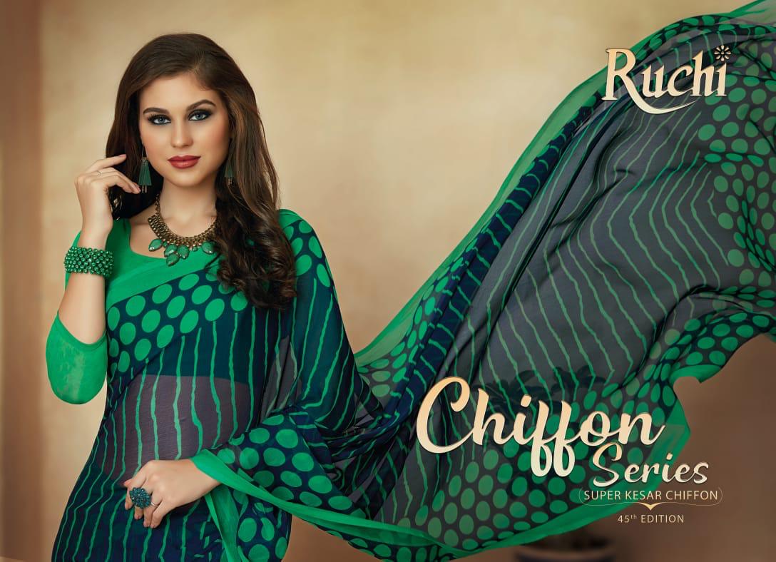 Ruchi Super Kesar Chiffon Vol 45 Printed Chiffon Ladies Saris Wholesaler