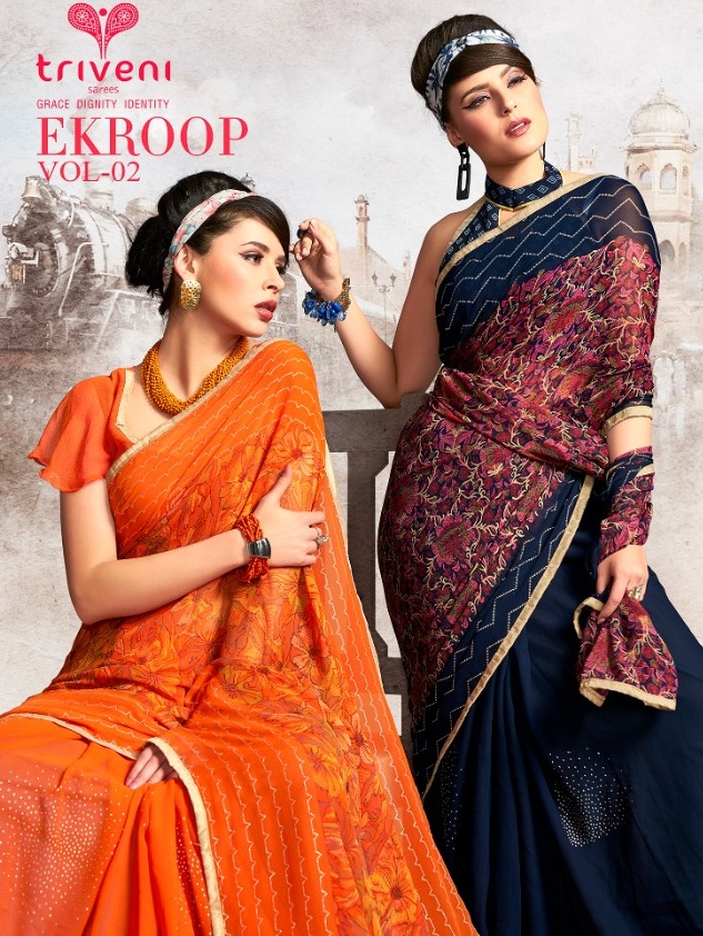 Triveni Ekroop Vol 2 Small Border Fancy Saris Available At Manufacturer Rates