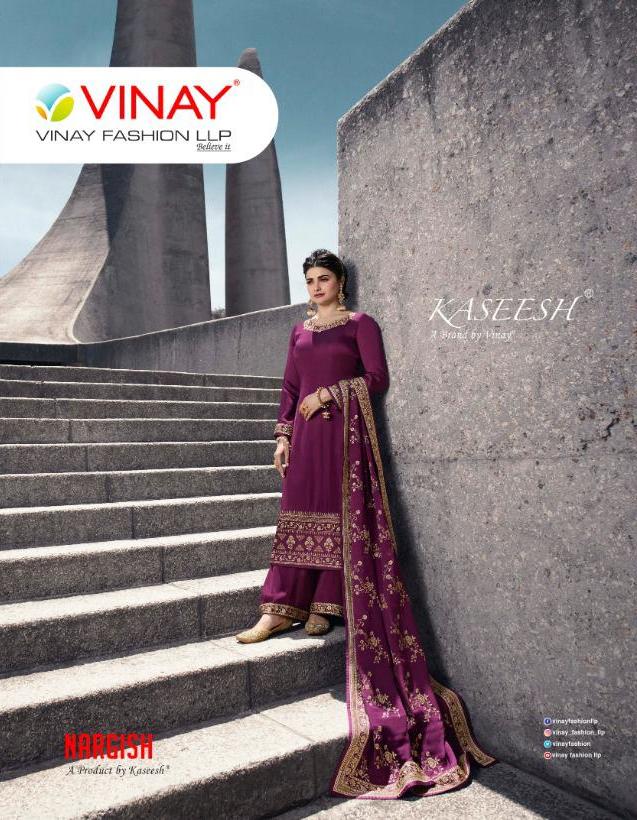 Vinay Nargish 12121-12126 Series Satin Georgette Embroidery Salwar Kameez