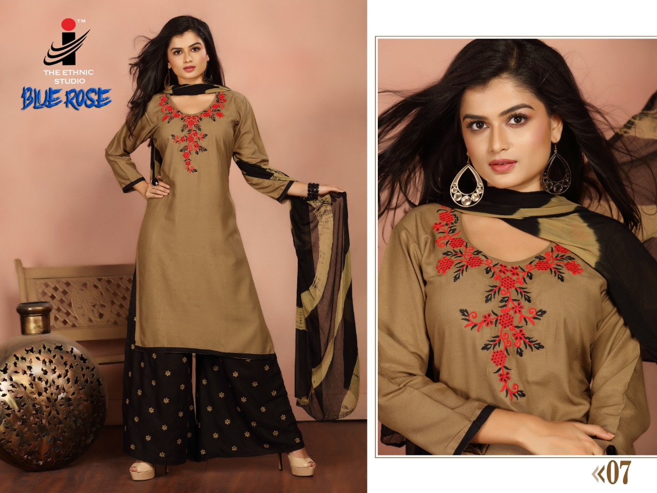 The Ethnic Studio Blue Rose Top Palazzo And Dupatta 3 Piece Collection