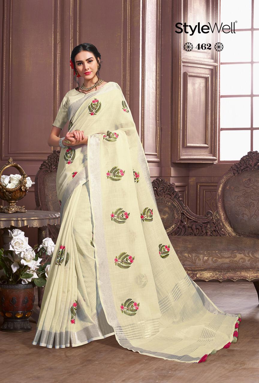 Stylewell Present Kavya Vol 2 Cotton Linen Embroidery Saree Collection