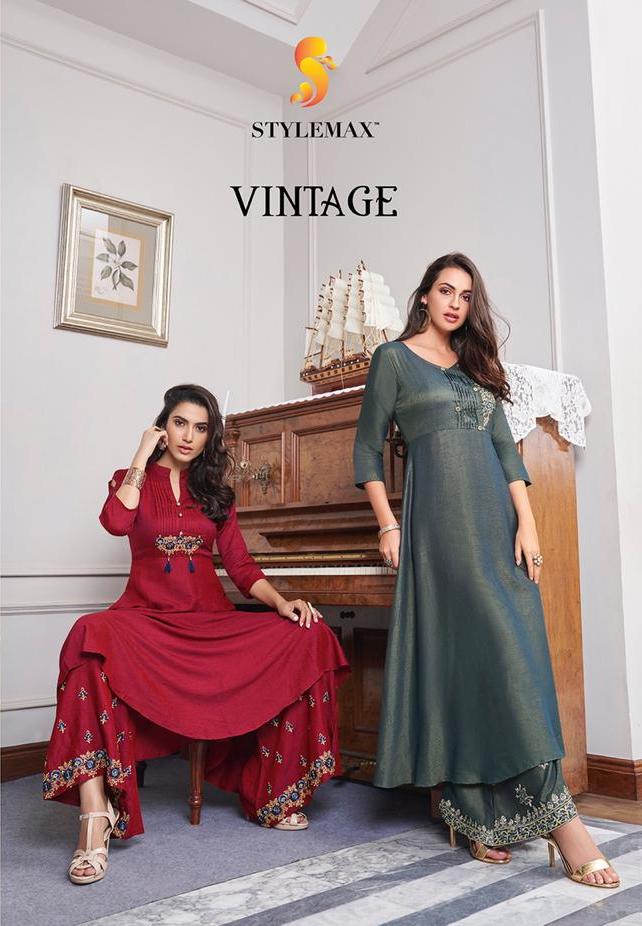 Stylemax Present Vintage By Sajawat Slub Cotton Long Top With Palazzo Wholesaler