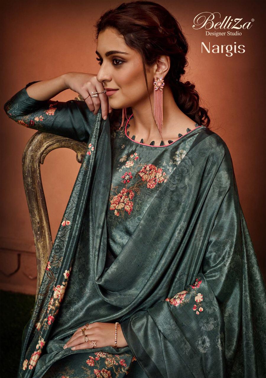 Nargis By Belliza Satin Digital Print With Swarovski Work Salwar Kameez