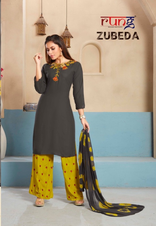 Zubeda By Rung Rayon Ready Made 3 Piece Collection Top Bottom With Dupatta