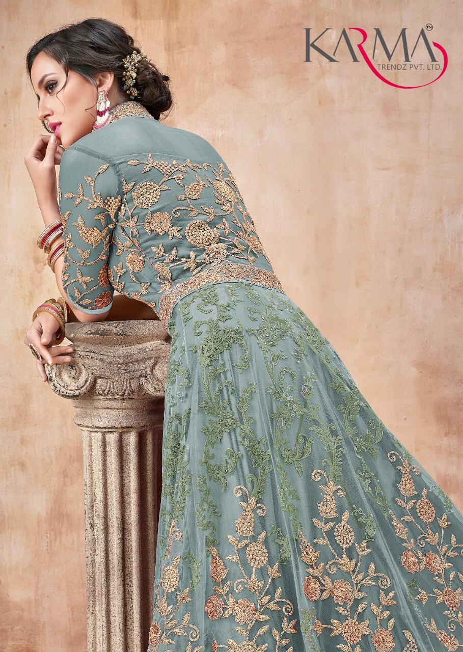 Karma 16025 Colors Net Embroidery Anarkali Wedding Suits Designs