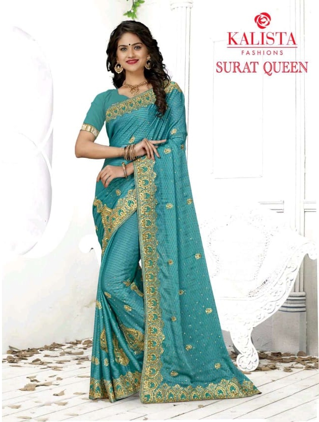 Surat Queen By Kalista Exclusive Embroidery Fancy Saree Best Price Indian Saree