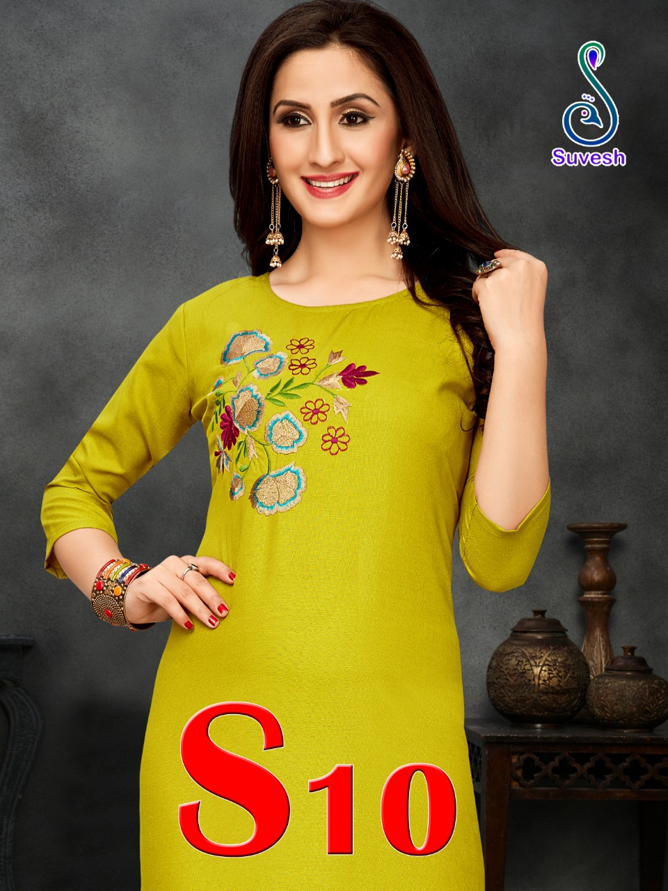 Suvesh Present S10 Cotton Embroidery Formal Wear Kurti Collection