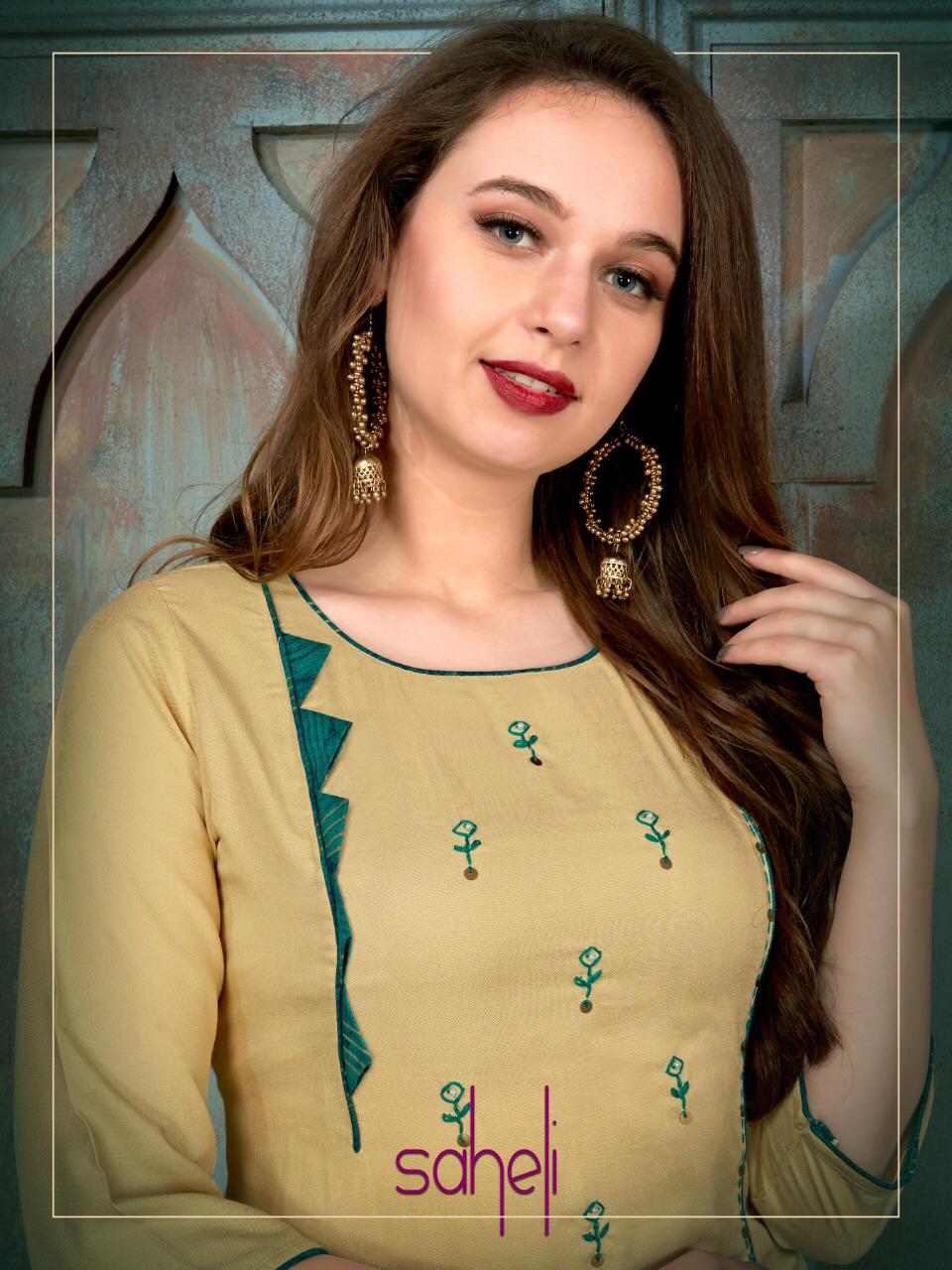 Saheli By Vrunda Tex Rayon Handwork Top With Rayon Print Palazzo