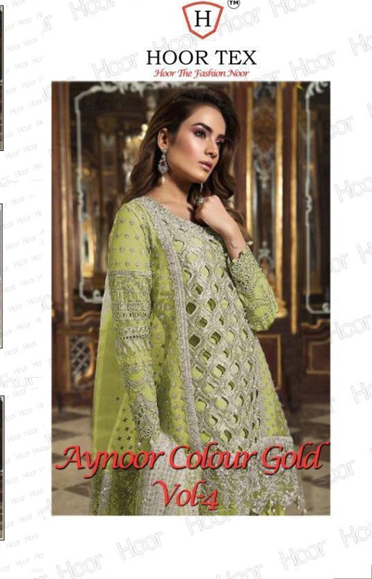 Hoor Tex Aynoor Color Gold Vol 4 Pakistani Style Net Embroidery Dresses