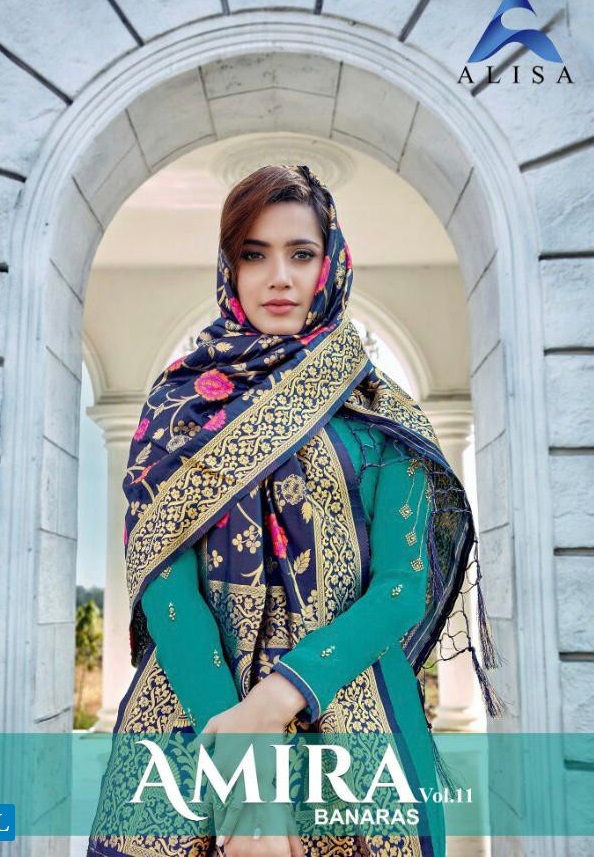 Alisa Amira Vol 11 Stylish Straight Designer Ethnic Wear Ladies Suits Banaras Dupatta