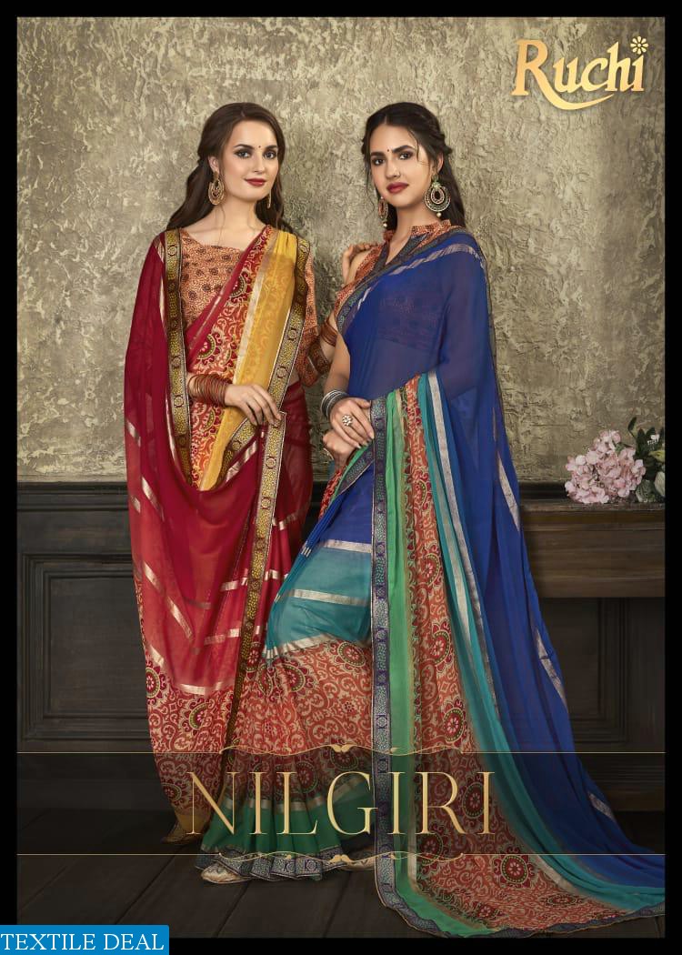 Ruchi Present Nilgiri Silk Chiffon Printed Fancy Saree Wholesaler