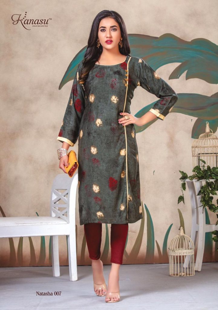 Kanasu Natasha Rayon Formal Wear Fancy Kurti Wholesaler