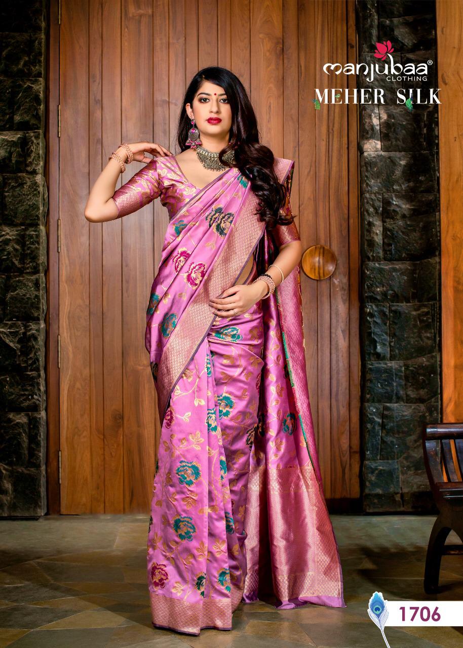 Manjubaa Clothing Mayra Silk 2601-2612 Series Banarasi Silk Saris Wholesaler