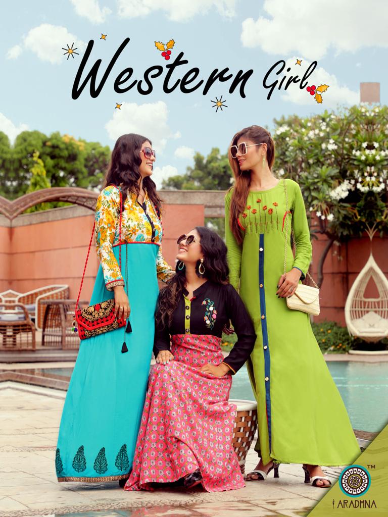 Western Girl By Aradhna Rayon Long Gown Style Kurti Designs