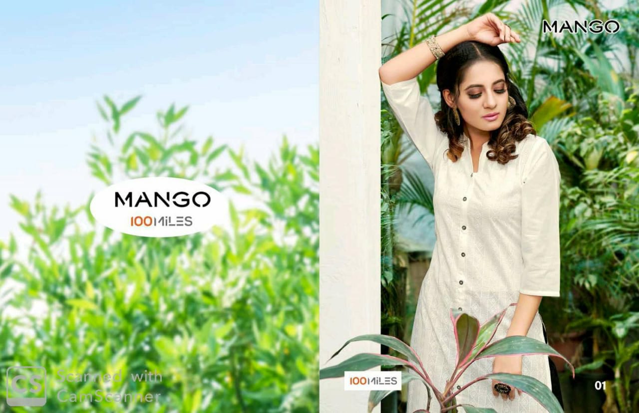 100 Miles Mango Cotton Work Kurti Online Supplier