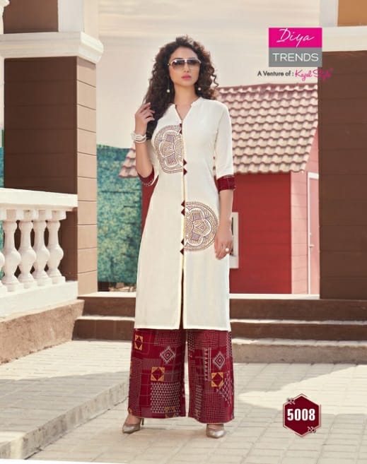 Diya Trendz Bibas Vol 5 Rayon Cotton Kurti With Palazzo Online Supplier