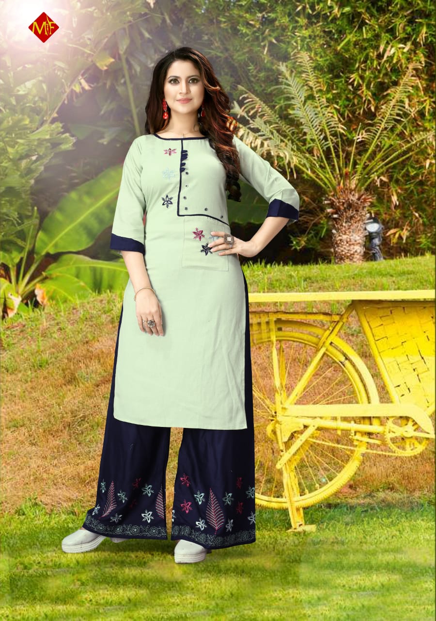 Mitali Fashion Girl Gift Rayon Work Kurti And Palazzo Pair Concept