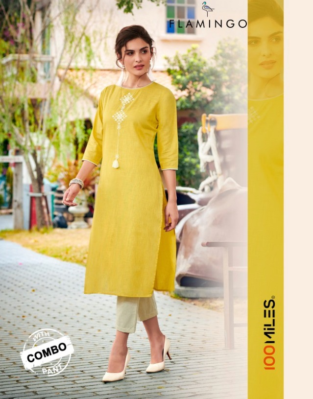 100 Miles Flamingo Cotton Linen Kurti With Pant Collection